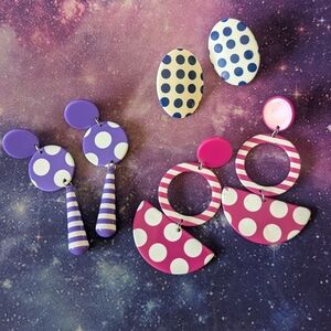 Vintage 80s Costume Fashion Earrings (Lot Of 3 Pairs)